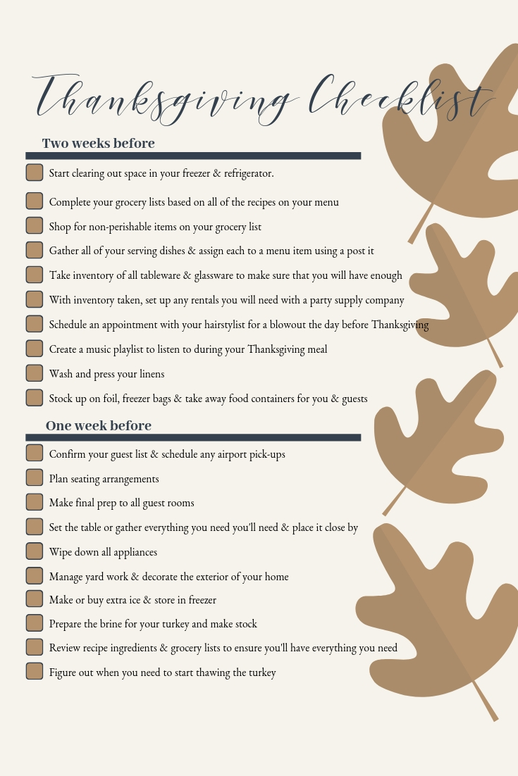 Thanksgiving Checklist Printables